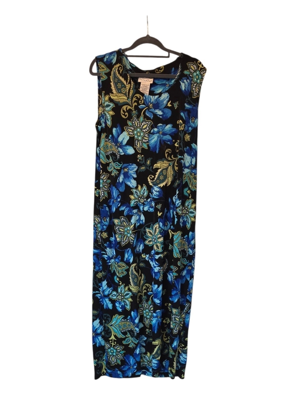 🇺🇸New White Stag Black Maxi Dress with Blue and Teal Floral Print